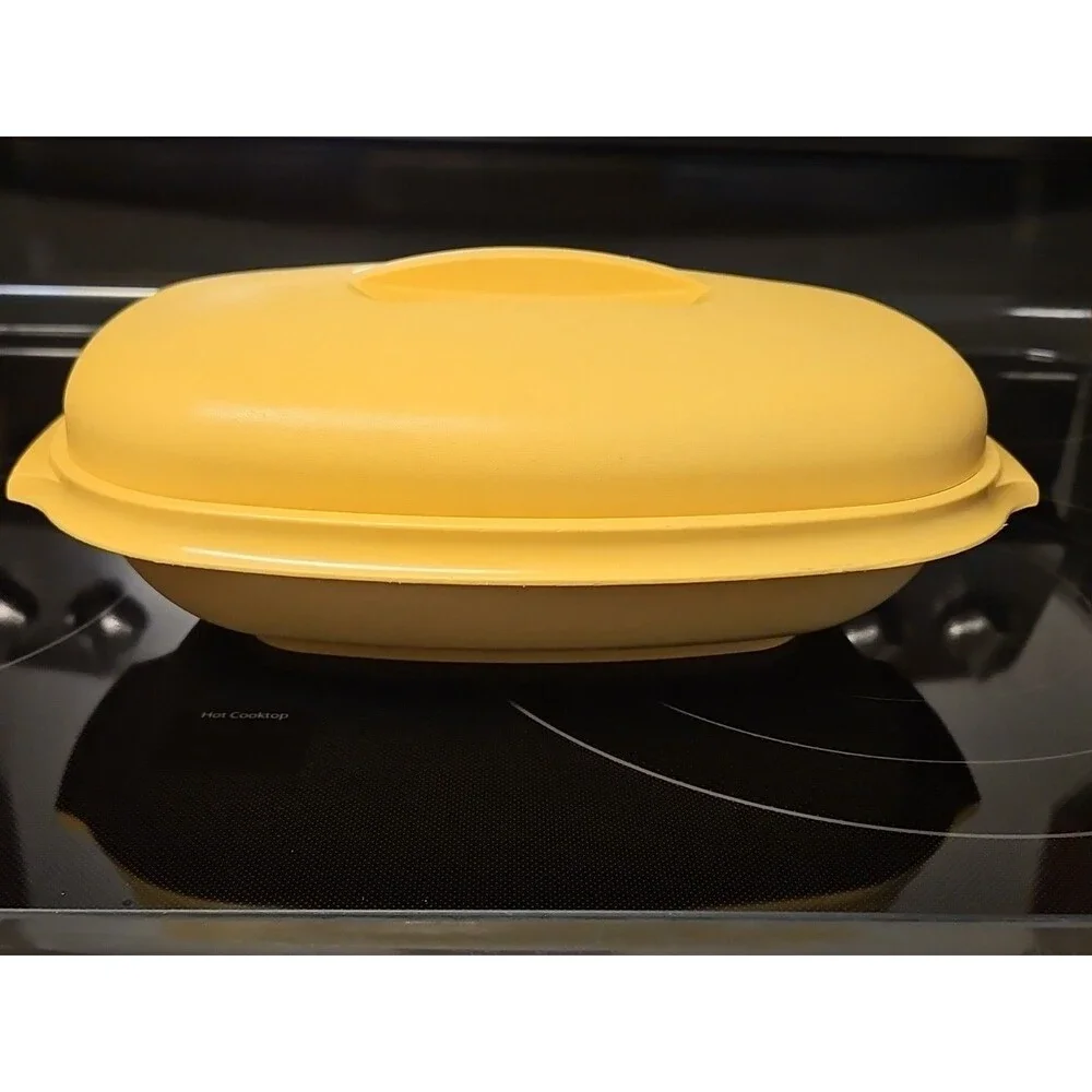 Vintage Tupperware Microwave Steamer #1273 Harvest Gold 3 Piece Set